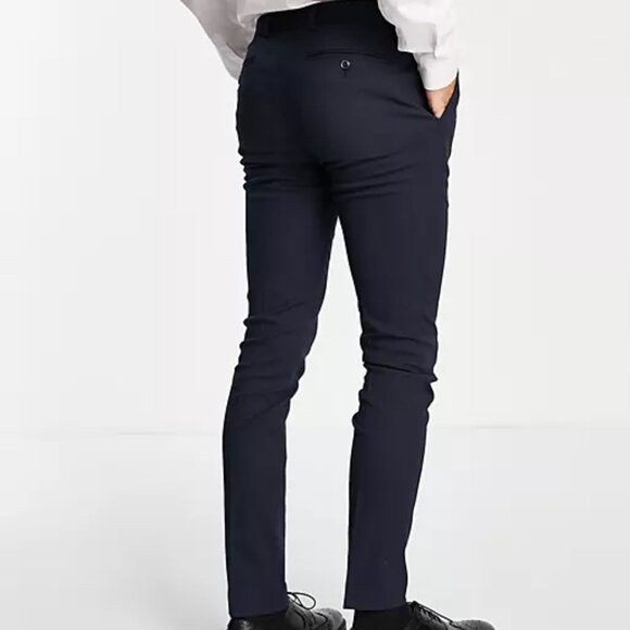 Topman SKINNY textured trousers in navy 30R - Picture 8 of 10